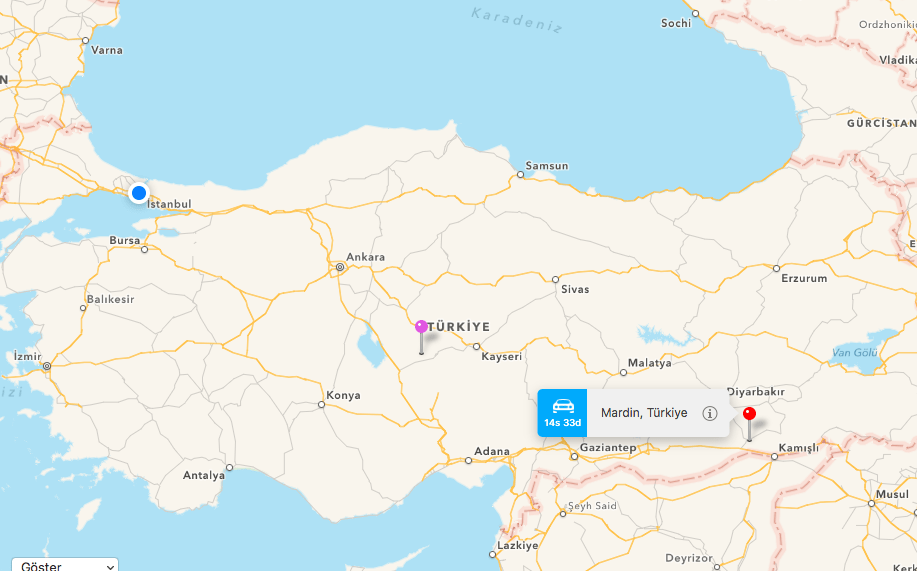 De istambul para Mardin o tempo de vôo é 2 horas.